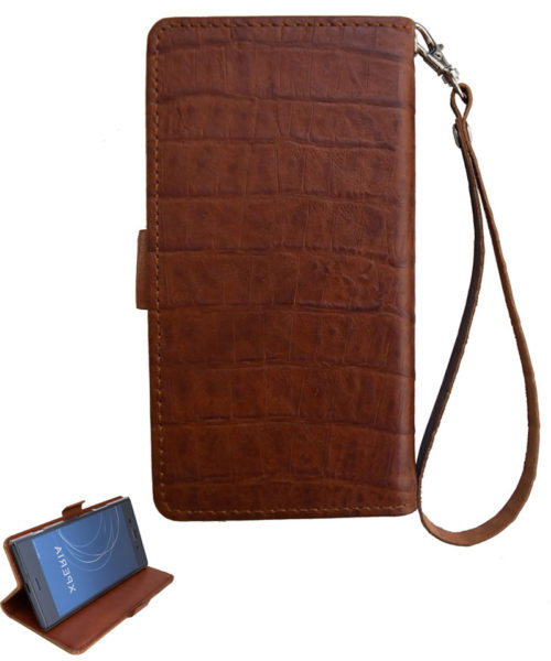 左利き用 手帳型 スマホケース レザー 革 茶色 ブラウン