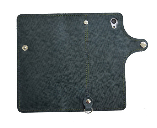 左利き用 手帳型 スマホケース 緑 グリーン 牛革 レザー