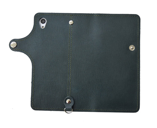 左利き用 手帳型 スマホケース 緑 グリーン 牛革 レザー