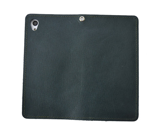 左利き用 手帳型 スマホケース 緑 グリーン 牛革 レザー