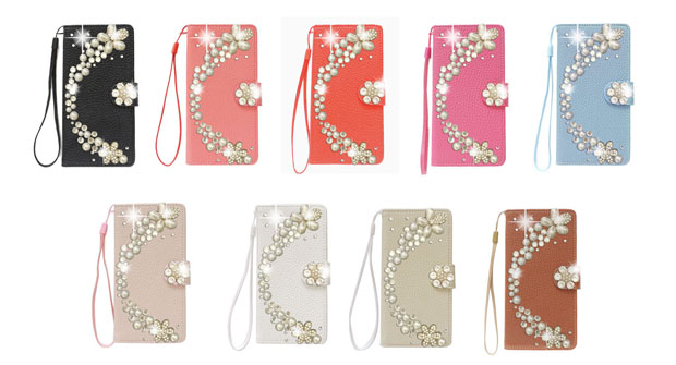 スマホケース手帳型 きらきらデコ ポケット付き