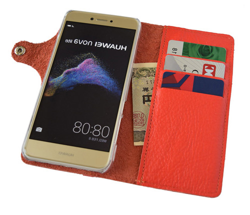 オレンジ 手帳型 スマホケース 本革 レザー オレンジ