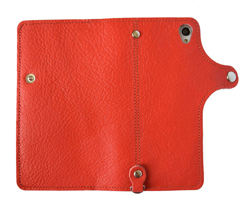 オレンジ 手帳型 スマホケース 本革 レザー オレンジ