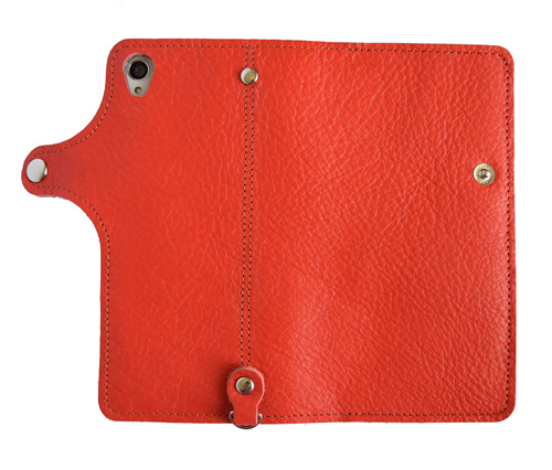 手帳型 スマホケース 本革 レザー オレンジ