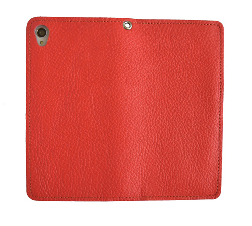 手帳型 スマホケース 本革 レザー オレンジ