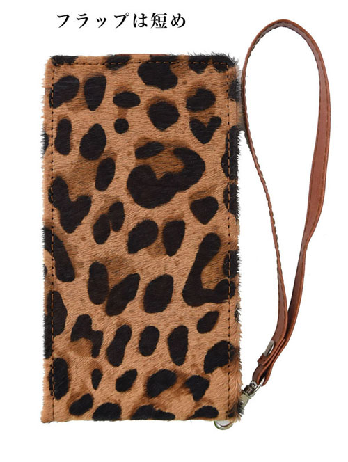 手帳型 スマホケース ファー アニマル ヒョウ柄