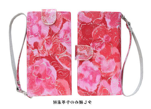 左利き用 手帳型 スマホケース 花柄 ピンク