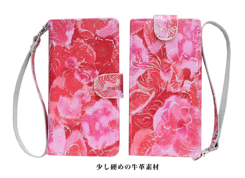 手帳型 スマホケース 花柄 ピンク