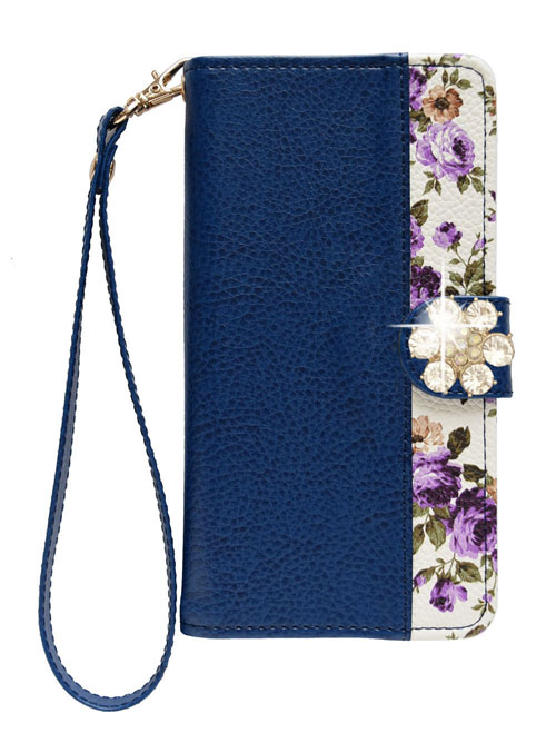 手帳型 スマホケース デコ 花 ブラック レッド ピンク ブラウン ホワイト